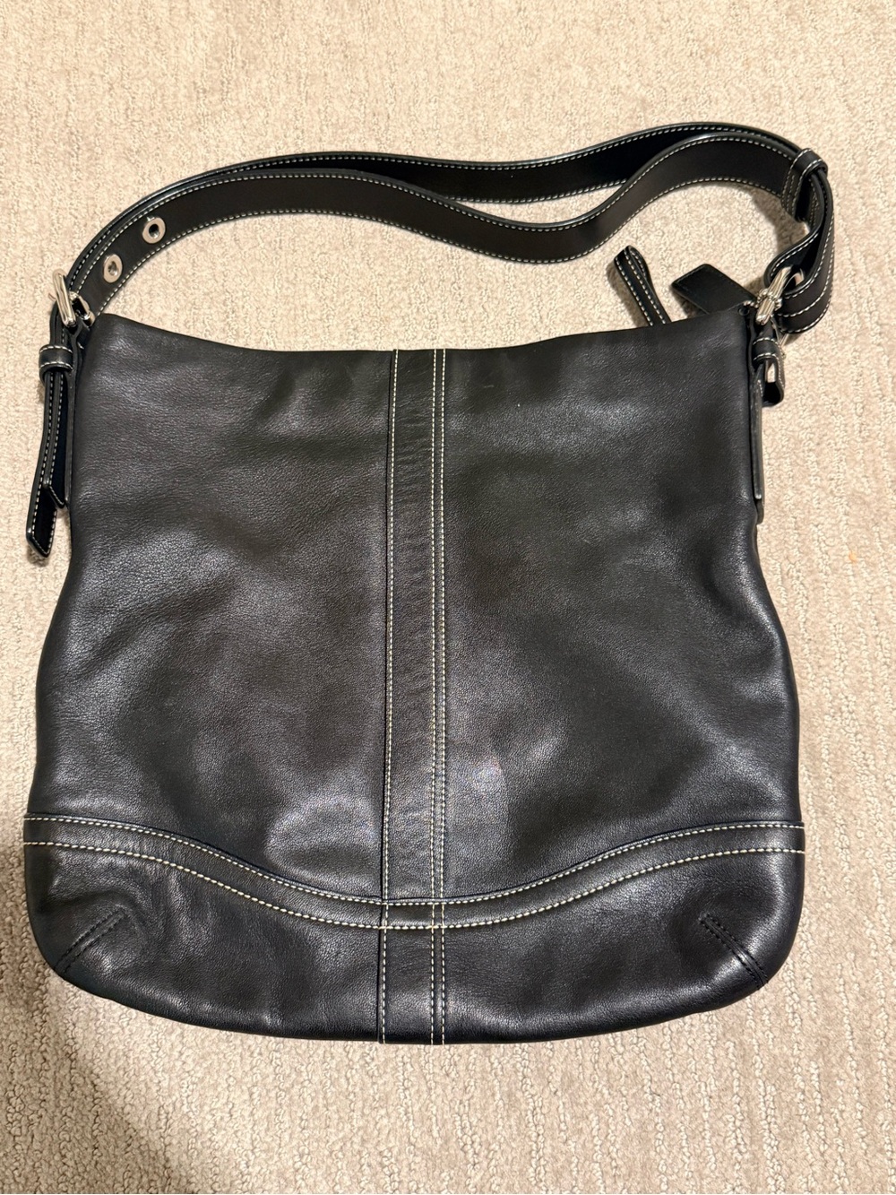 Coach Black Leather Shoulder Bag with Contrast Stitching